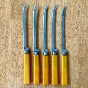 Vintage Butterscotch Bakelite Stainless Steel Fish & Tomato Knives - Set of 5